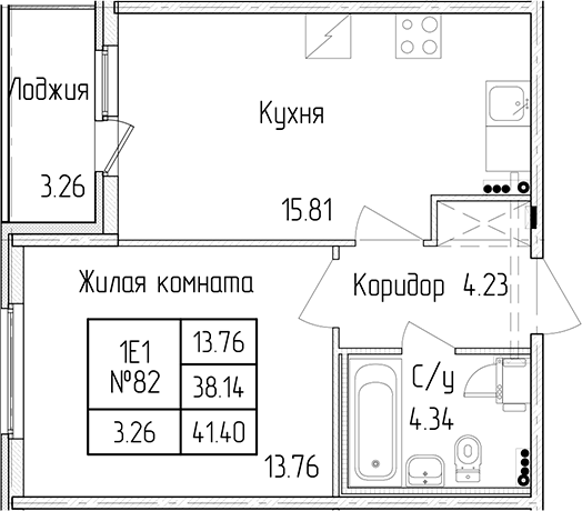 1-комнатная квартира 38.14 м², 1/4 эт., ЖК «Любоград в Стрельне»